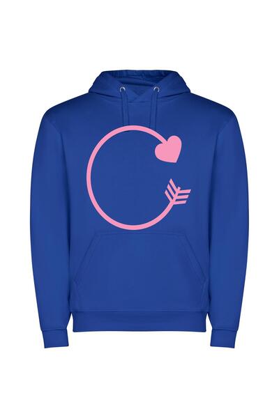 iLovePrints Pink Heart Arrow Circle Φούτερ με κουκούλα σε χρώμα Μπλε