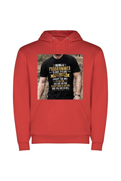 iLovePrints Easy Rider of Coding Φούτερ με κουκούλα σε χρώμα Κόκκινο