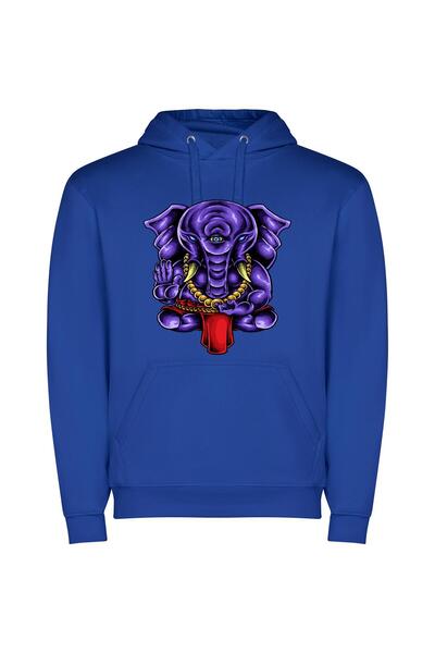 iLovePrints Colorful Ganesha: Majestic Elephant Φούτερ με κουκούλα σε χρώμα Μπλε