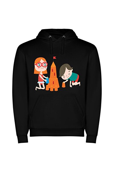 iLovePrints Sandcastle Builders: Kids' Illustration Φούτερ με κουκούλα σε χρώ...
