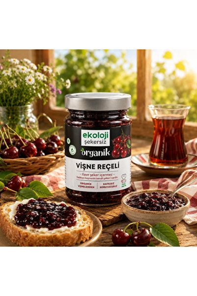Ekoloji Şekersiz Organik Glutensiz Şekersiz Vişne Reçeli 380 Gr.