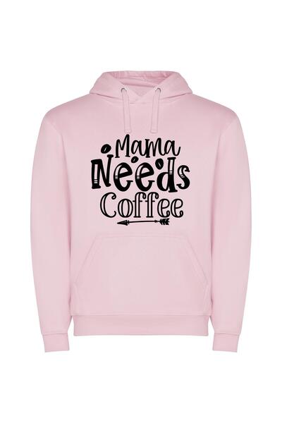 iLovePrints Monochrome Mama's Coffee Craving Φούτερ με κουκούλα σε χρώμα Ροζ
