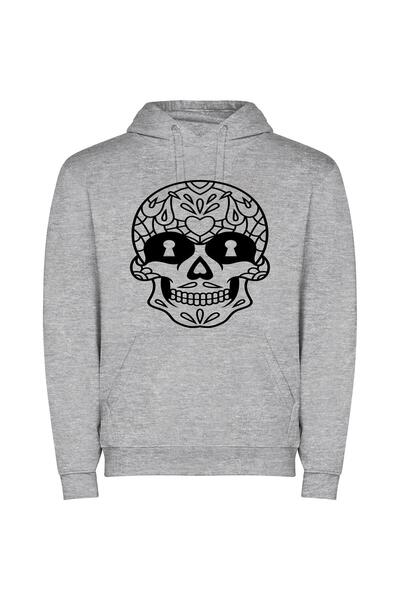 iLovePrints Keyhole Skull Art Φούτερ με κουκούλα σε χρώμα Γκρι