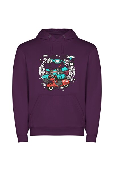 iLovePrints StreetWear Scooter Style Φούτερ με κουκούλα σε χρώμα Μωβ