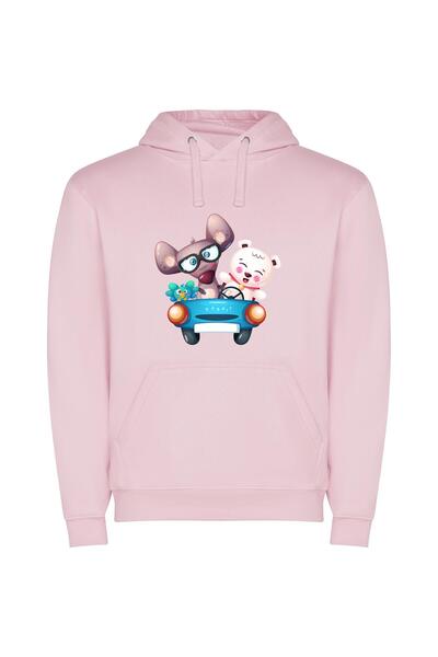 iLovePrints Animals in Carriage Φούτερ με κουκούλα σε χρώμα Ροζ