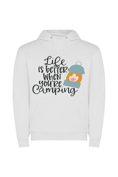 iLovePrints Camp Life Bliss Φούτερ με κουκούλα σε χρώμα Λευκό