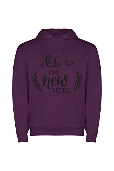 iLovePrints New Love, Hand-drawn Bliss Φούτερ με κουκούλα σε χρώμα Μωβ