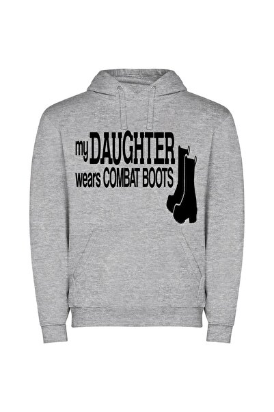 iLovePrints Daughter's Fearless Combat Style Φούτερ με κουκούλα σε χρώμα Γκρι