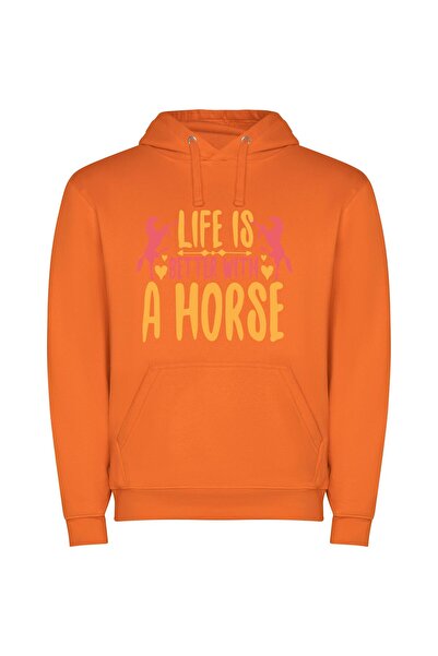 iLovePrints Horses Speak, Embrace Life Φούτερ με κουκούλα σε χρώμα Πορτοκαλί