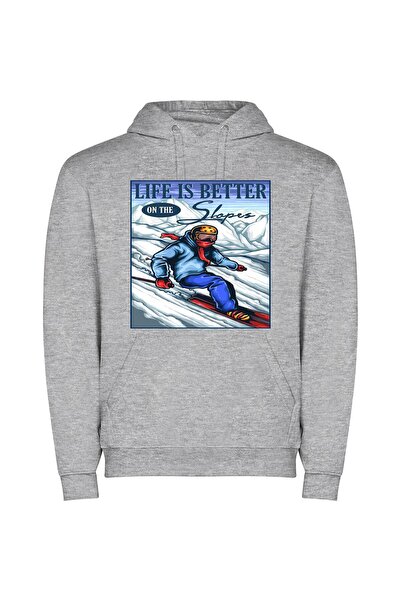 iLovePrints Skiing Thrills: Digital Illustration Φούτερ με κουκούλα σε χρώμα ...