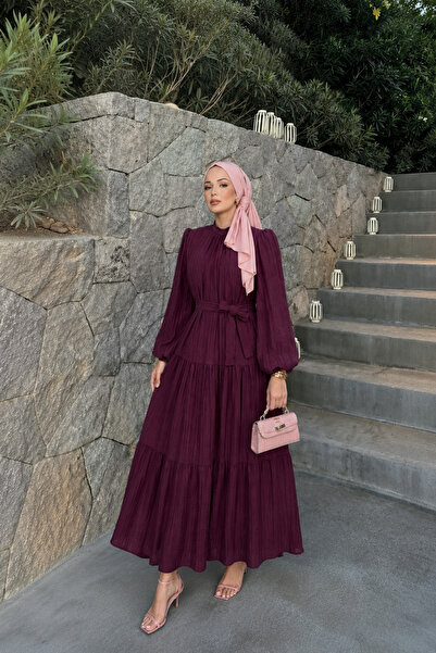 Reys Store Kadın Kuşak Detaylı Kat Kat Yazlık Tesettür Elbise