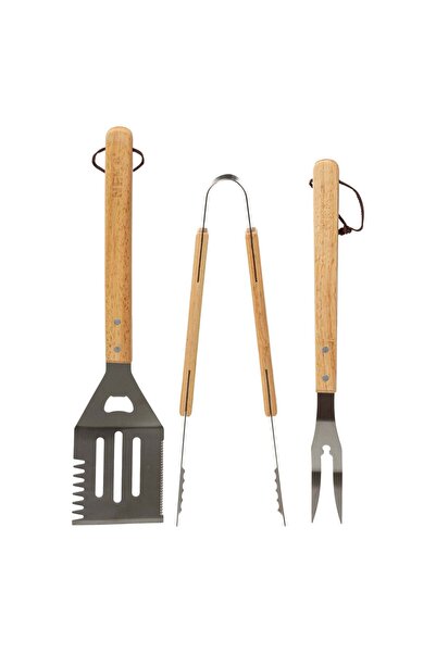 neka Set de 3 ustensile pentru grătar - 3 piese - Oțel inoxidabil, Lemn