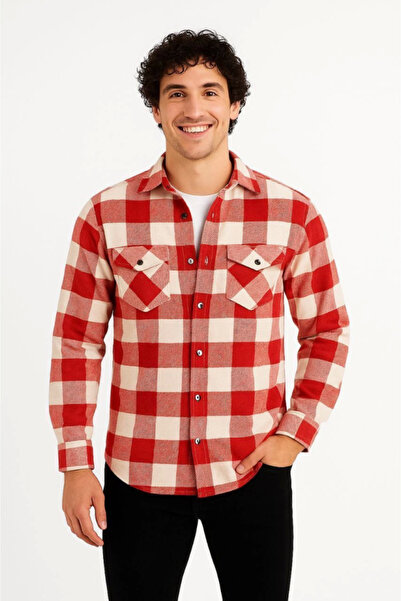 pazarella Men's Long Sleeve Lumberjack Shirt - Red