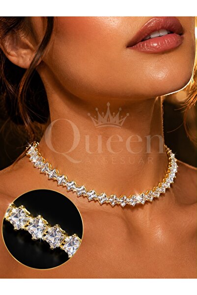 QUEEN AKSESUAR Lüks kristal prenses kesim Baget zikron taşlı choker kelepçe b...