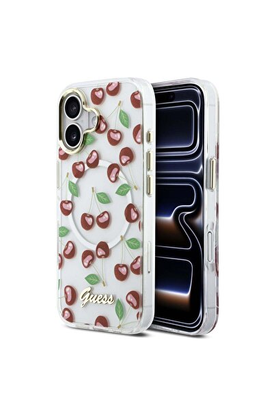 Guess Husă de telefon pentru Apple iPhone 17, IML Glitter Cherry MagSafe