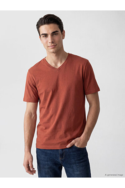LC Waikiki Rmz Gi̇yi̇m Farkiyla V Dikim Combed Cotton Men's T-Shirt