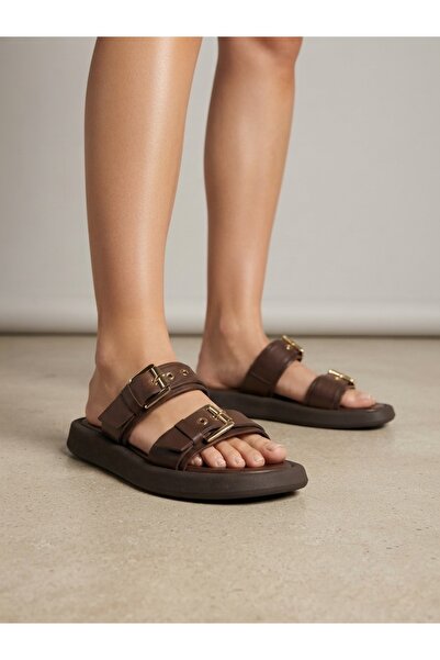 Rüya Shoes شبشب يومي مريح من الجلد الطبيعي مع نعل بولي - 3 سم