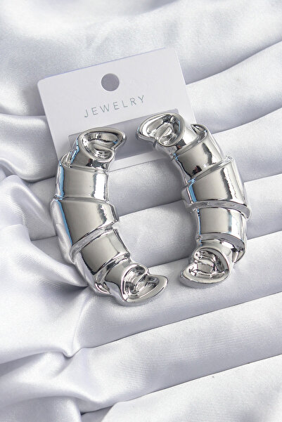 DMR Elegance Brass Silver Color Croissant Model Women's Earrings