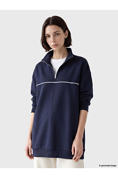 LC Waikiki Navy Blue Soft Touch Oversized Women's Sweatshirt Tunic