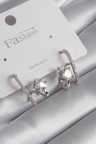 DMR Elegance Brass Silver Color Zircon Stone Women's Earrings