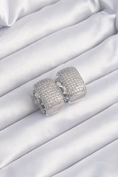 Generic Brand Brass Silver Color Zircon Stone Minimal Hoop Earrings