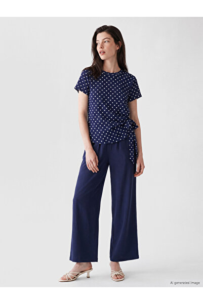 LC Waikiki Navy Blue Women's Wide Leg Pants with Elastic Waist