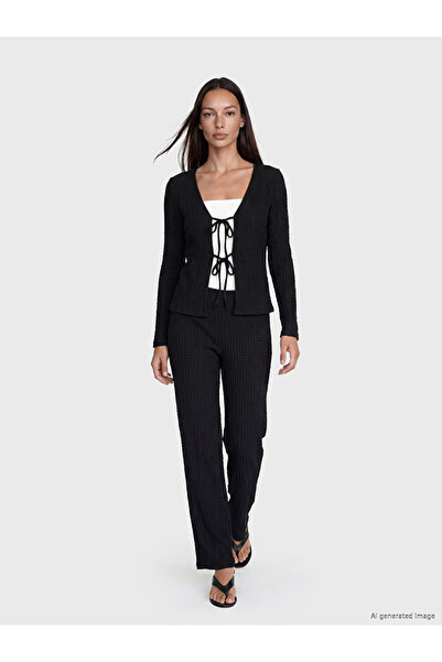 LC Waikiki Black Textured Women's Trousers with Elastic Waist