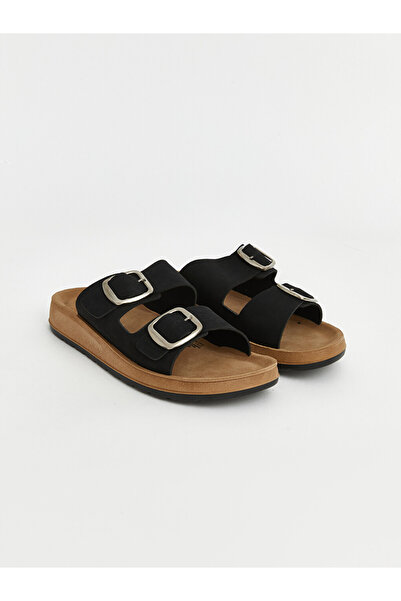 LC Waikiki Black Thick Soled Double-Strapped Men's Slippers