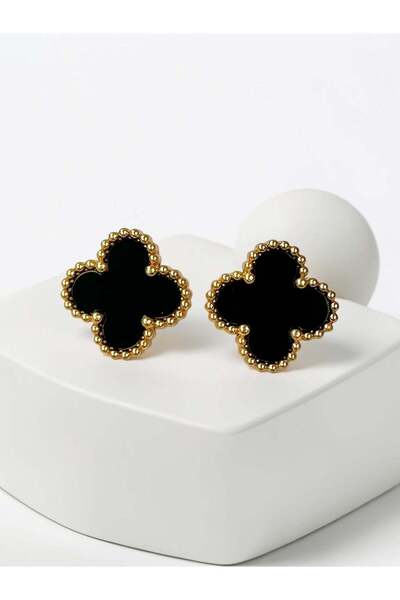 KİUSS Clf Black Gold Clover Earrings