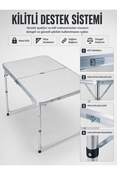 OSKA GLOBAL 4-Person Foldable Camping Table Set with 4 Stools 50-65 cm Adjust...