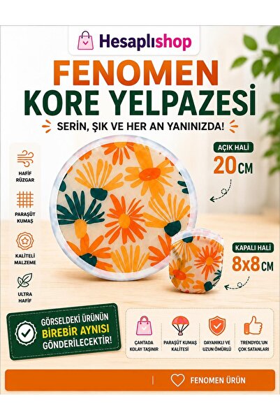 Hesaplishoping Yuvarlak Yelpaze Kore Yelpazesi Çiçek Desenli Yelpaze Taşınabi...