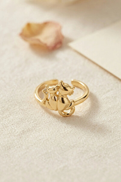 ARMÜZ Gold Color Cat Design Brass Women's Ring