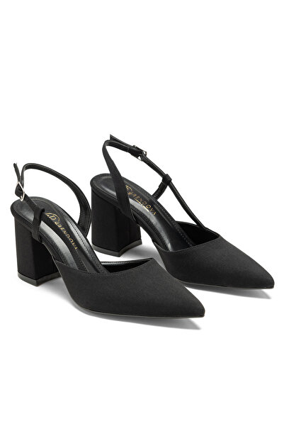 SOLİN SHOES Women's Thick Heeled Satin Classic Evening Dress Shoes High Heels