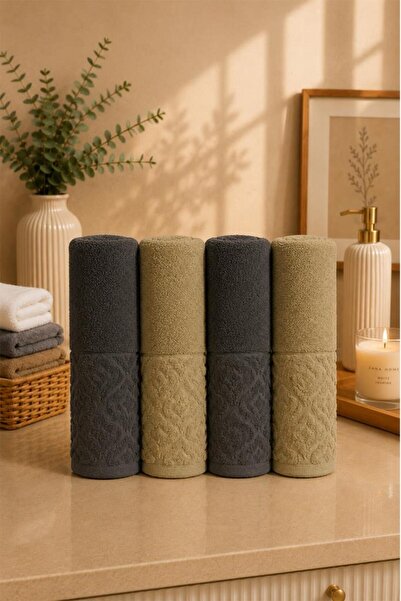 Çeyiz Diyarı Koza 100% Cotton Bath Set 4 Pieces Anthracite - Oil Green