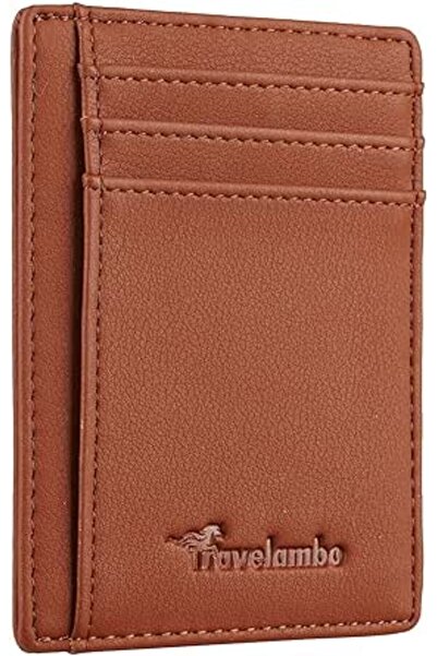 Travelambo Front Pocket Minimalist Leather Slim Wallet RFID Blocking Medium Size