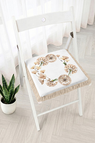 Realhomes Dry Flower Wreath Patterned Fringed Zippered Chair Cushion - Tufted...