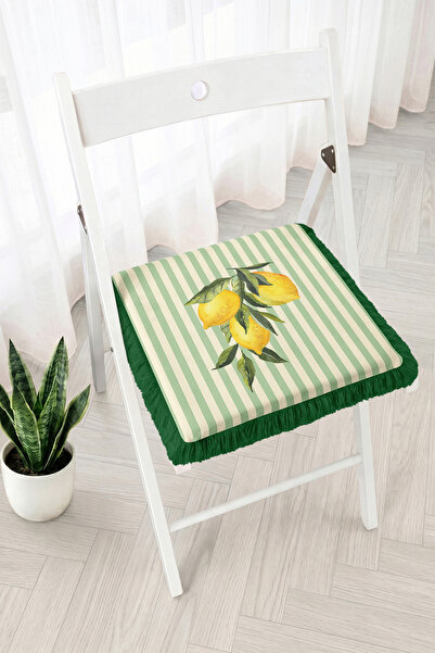 Realhomes Lemon and Striped Patterned Fringed Zippered Chair Cushion - Tufted...