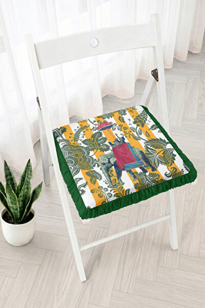 Realhomes Elephant Figured Tropical Leaf Patterned Fringed Zippered Chair Cus...
