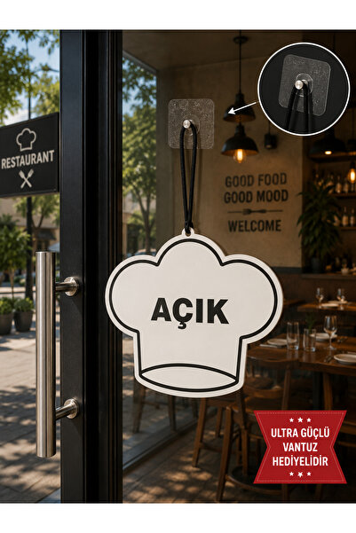 Genel Markalar MDF Kapı Tabelası RESTAURANT Açık Kapalı Çift Yönlü Mağaza Dük...