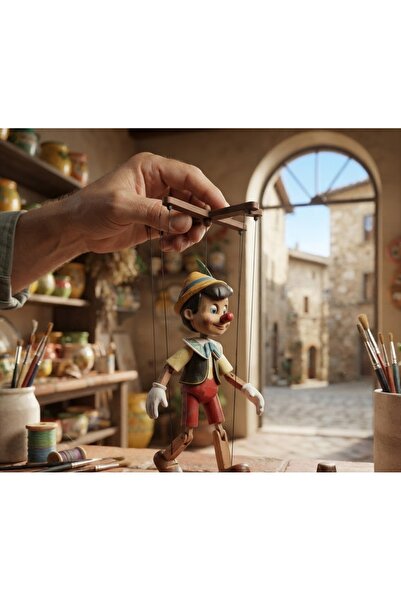 kt kuzey tacı El Yapımı Ahşap Pinokyo İpli Kukla / Marionette | 20 CM | Dekor...