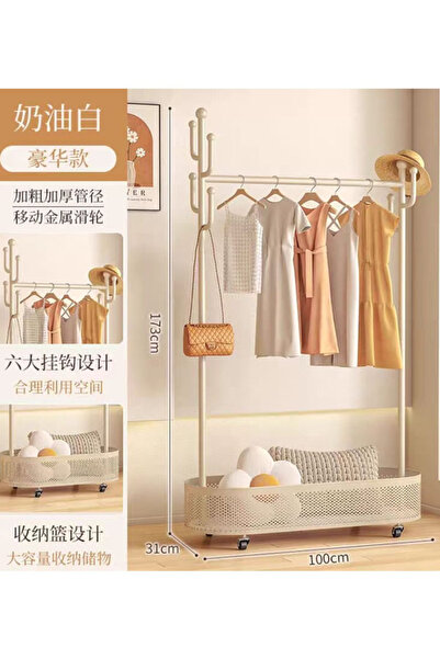 Generic This Metal Garment Rack Comes in Creamy White and Features Wheels and...