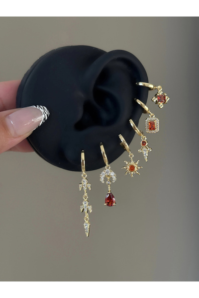 h&b design jewel Steel Orange Detail 6-Piece Earring Set