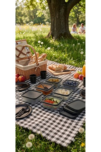 ALYAGLOBALAKSESUAR 7-Compartment Breakfast & Snack Storage Container with Lid – Black Organizer