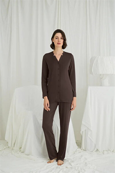 SS HOME CONCEPT Long Sleeve Button down V Neck Pajama Set