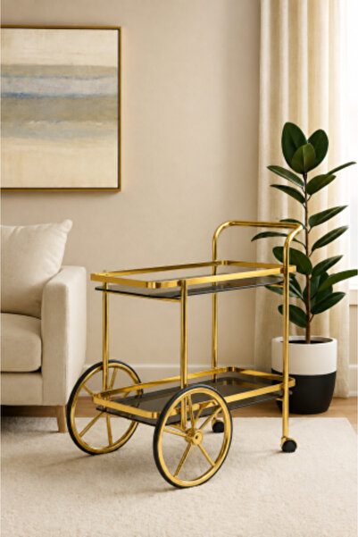 HOMEZ NEED Elegant Gold 2-Tier Serving Cart with Luxury Bicycle Legs - HomesNeed