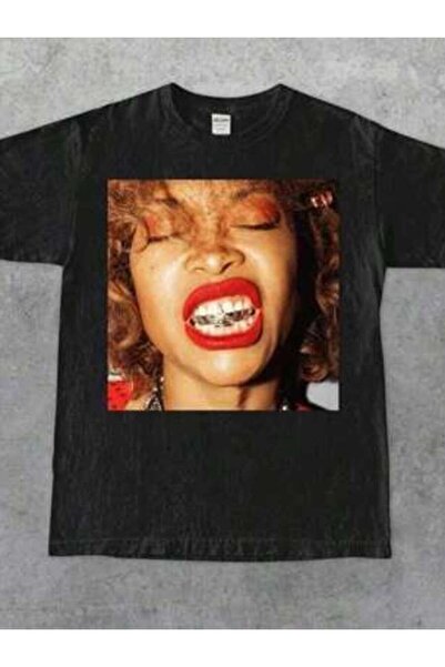 KYMC07 قميص Erykah Badu-Shirt Retro 90's Graphic Top Tee للجنسين برقبة دائرية