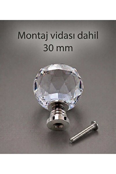 Krom Prizma Kesim Kristal Cam Mobilya & Çekmece Kulpu ÇAP(30MM)