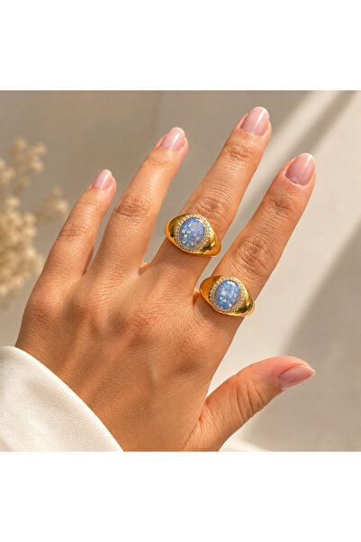 Çi & Sİ Luxury Accessory Lüks Zirkon Taş Detaylı Oval Opal Taşlı 14 Ayar Altı...