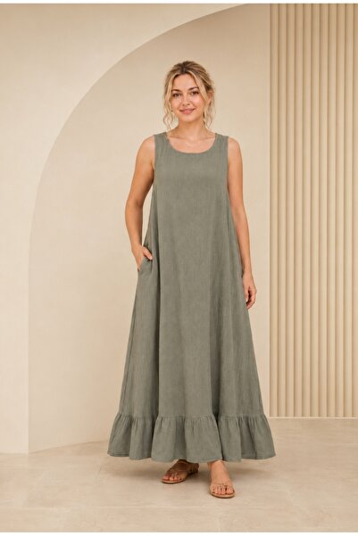 MARWARİ OTANTİK BUTİK Thick Strap Volanli Cotton Women's Dress Size 42-46