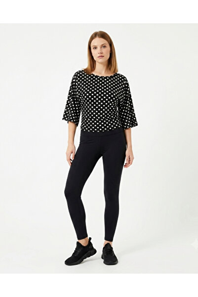bumerangspor Women's Black and White Polka Dot Gathered Bat Sleeve Flexible S...